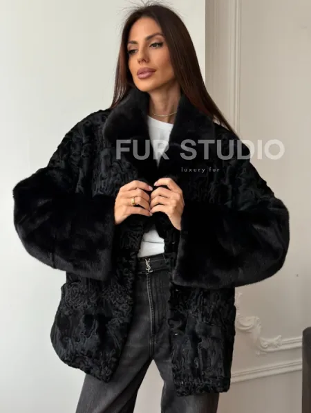 Полушубок из каракуля с норкой - фото 6