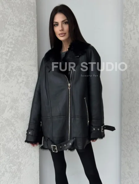 Черная дубленка - авиатор на тоскане - фото 0