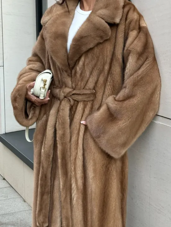 Норковая шуба Vintage Gold с английским воротником - цельные пластины - фото 4