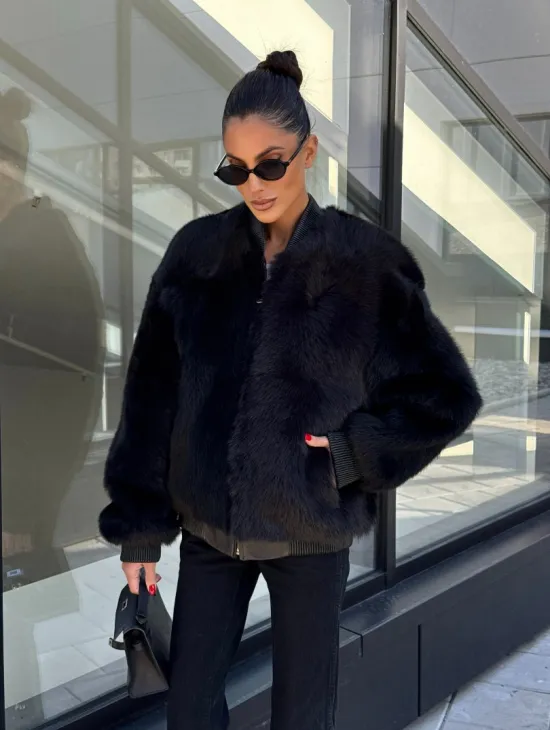 Бомбер женский из натуральной тосканы - черный - фото 4