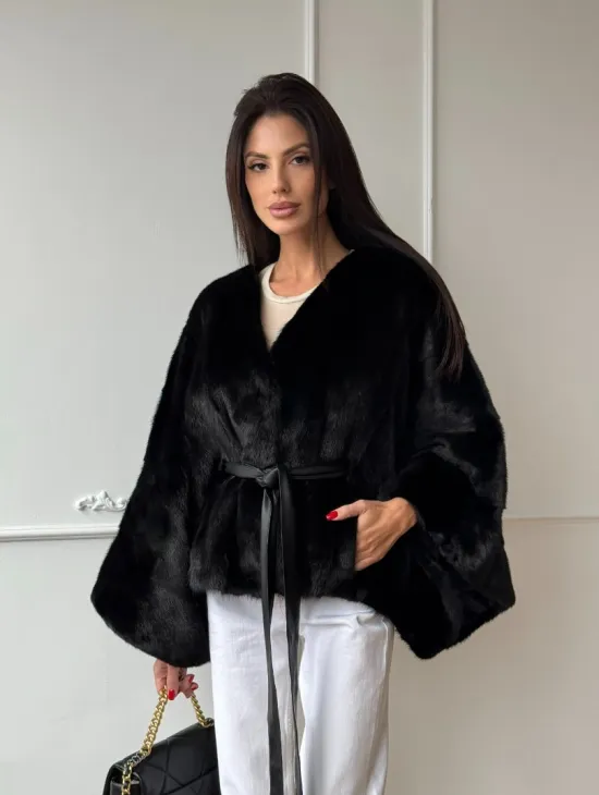 Черная натуральная норковая шуба летучка - фото 10