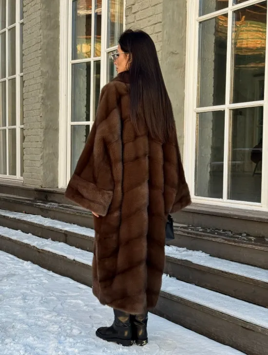Женская шуба больших размеров из меха норки фасон «Бохо» - фото 6