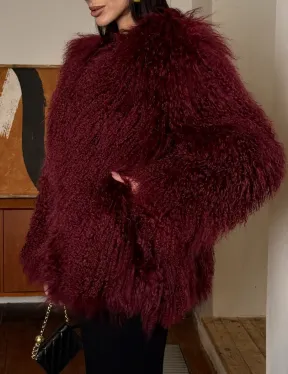 Шуба из меха ламы цвет Burgundy - фото 1