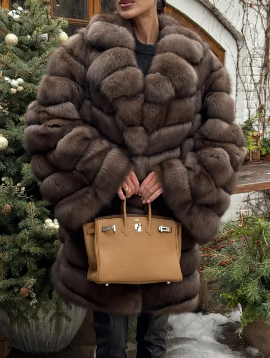 Шуба из соболя баргузинского с английски воротником SILVER 1-2 - фото 1