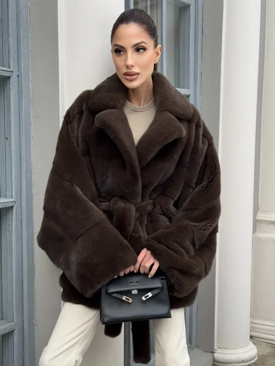 Летучка - шуба из норки с английским воротником цвет 