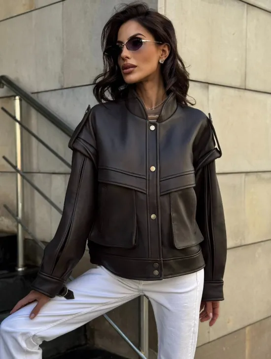 Кожаная коричневая куртка Retro Vintage - фото 8