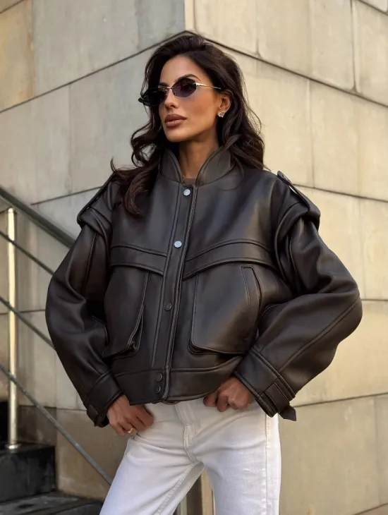 Кожаная коричневая куртка Retro Vintage - фото 10