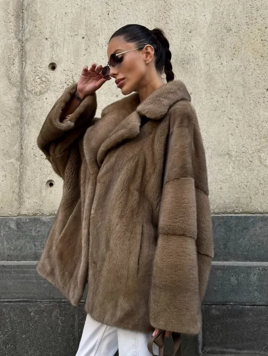 Норковый полушубок в пастельном оттенке - фото 0