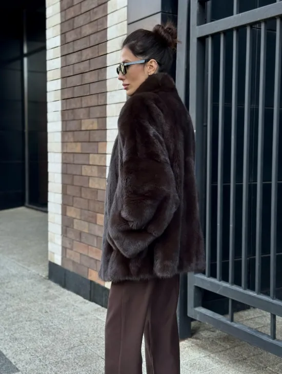 Полушубок автоледи из меха норки - стойка воротник - фото 6