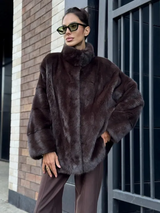 Полушубок автоледи из меха норки - стойка воротник - фото 0