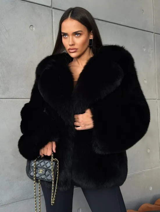 Черная шуба из лисы - фото 7