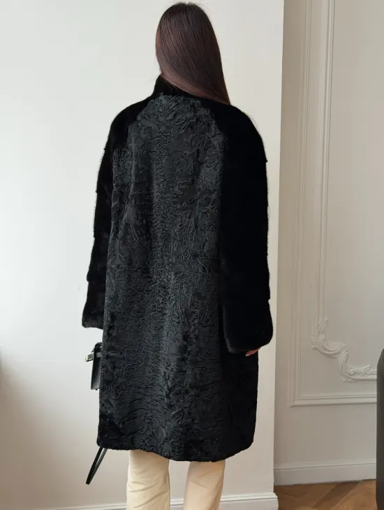 Шуба из каракуля с норкой - стойка воротник - фото 9