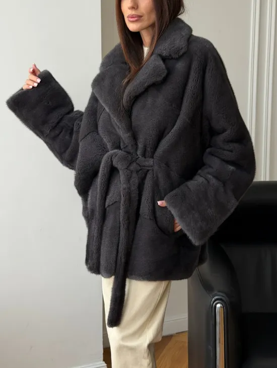 Шуба норковая летучая мышь - графит - фото 3