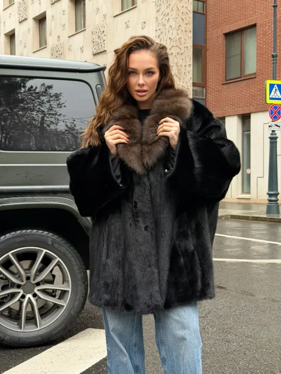 Норковая шуба - воротник куница - фото 9
