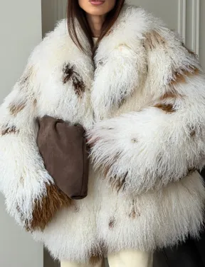 Шуба из ламы бело-коричневая - фото 2