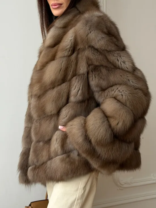 Шуба из меха куницы - рукава косичкой - фото 2