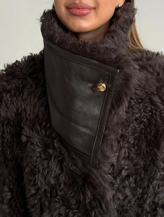 Дублёнка коричневая из овчины - тиградо - фото 1