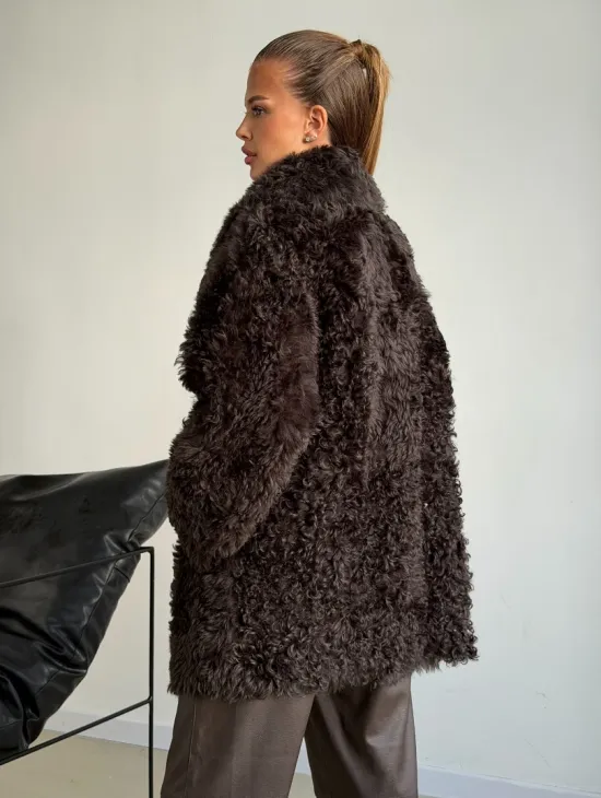 Дублёнка коричневая из овчины - тиградо - фото 5