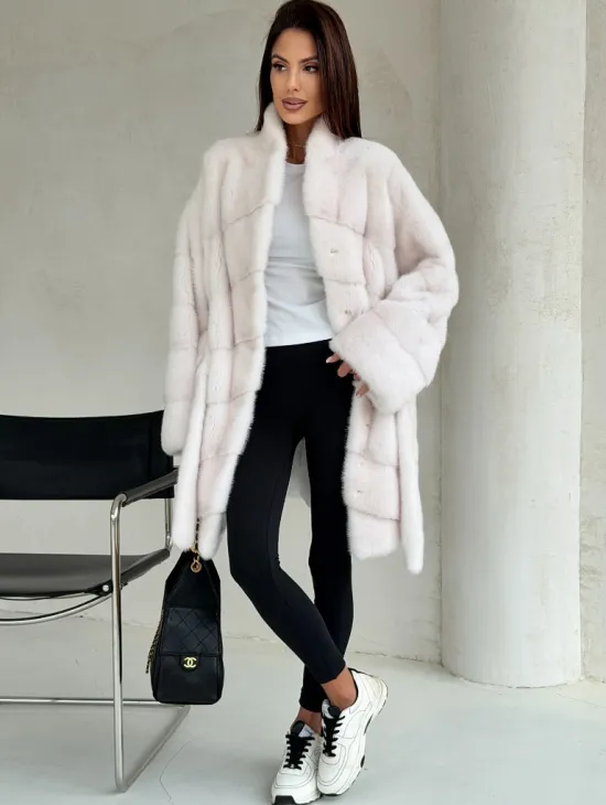 Белая шуба-кимоно, мех норка - фото 6