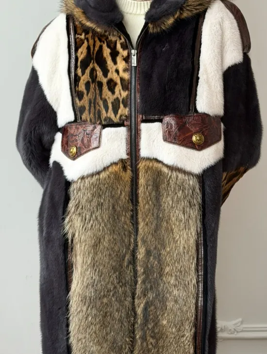 Комбинированная норковая шуба с капюшоном - фото 2