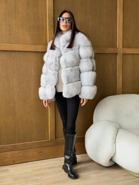 Шуба из натурального песца - стойка воротник - фото 8