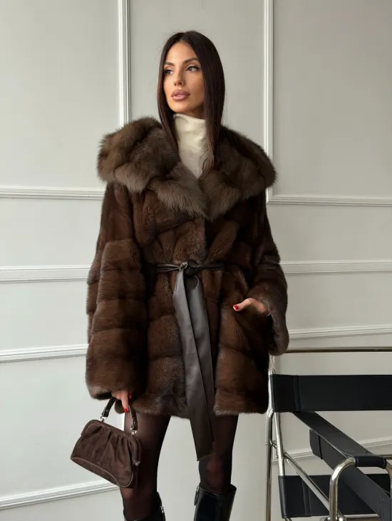 Шуба норка - кимоно с капюшоном - фото 11