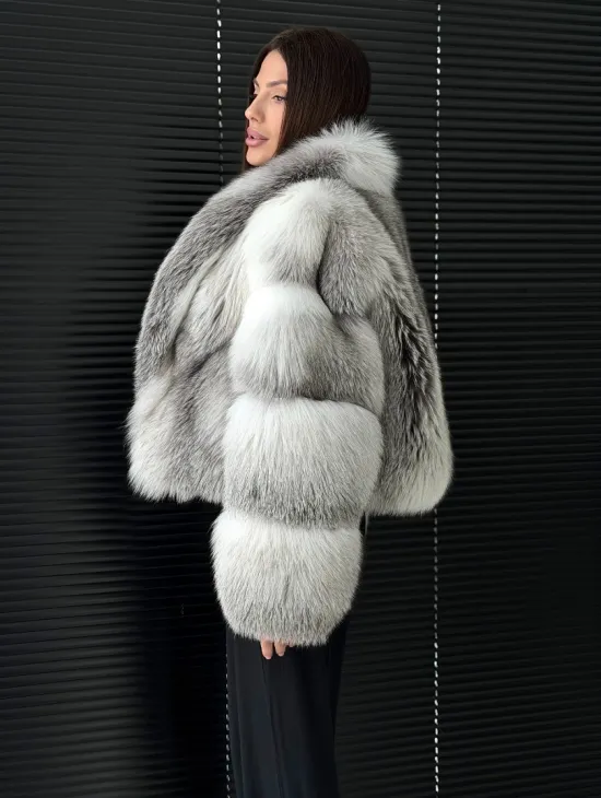 Шуба из меха арктической лисы - белая - фото 6