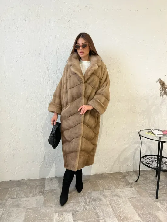 Шуба норковая SAGA FURS с английским воротником - цвет  натуральный пастель - фото 4