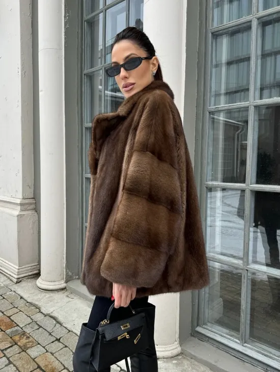 Кимоно полушубок английский воротник - цвет соболь - фото 9