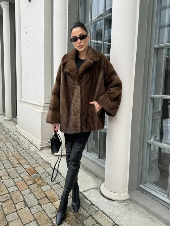 Кимоно полушубок английский воротник - цвет соболь - фото 13