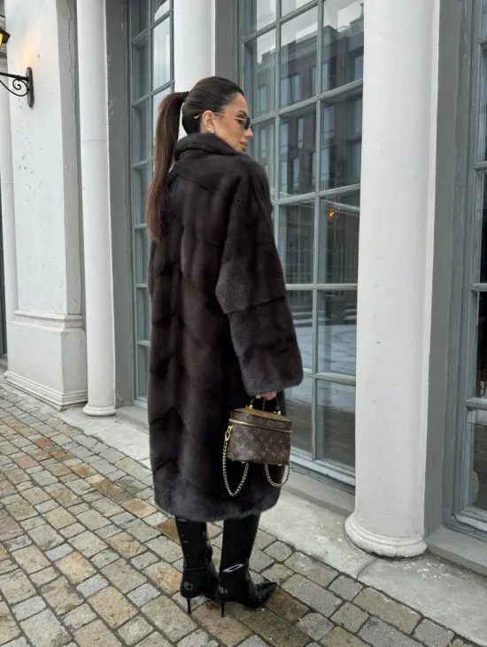 Норковая шуба с английским воротником - цвет уголь - фото 6