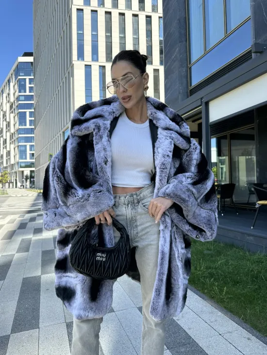 Шуба из кролика рекса - цвет шиншилла - фото 9