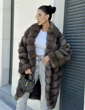 Шуба из меха баргузинского соболя - седина 1, воротник шаль - фото 1