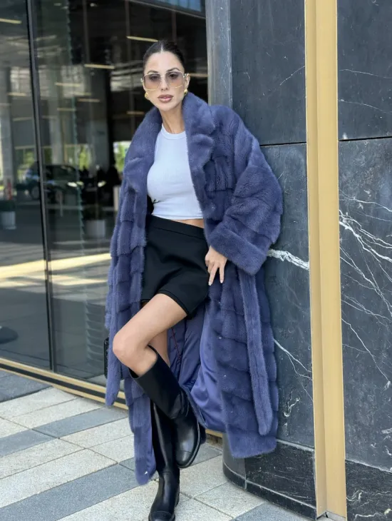 Норковая шуба с английским воротником - цвет джинс - фото 11